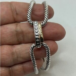 Silver and Gold Tone Twisted Link Toggle Bracelet Double Chain Women 6.5"